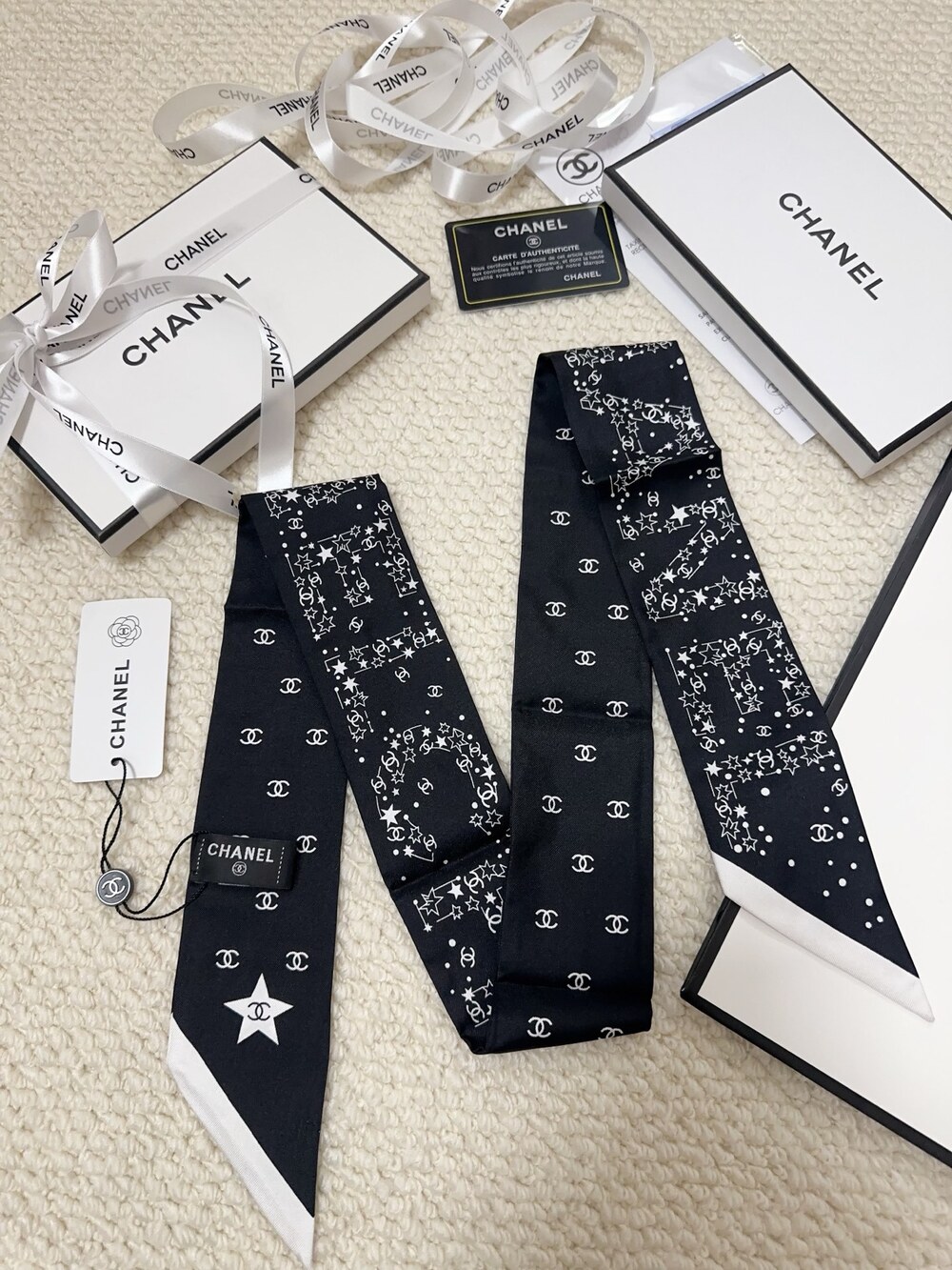 CHANEL Star CC Silk Twilly Bandeau Scarf